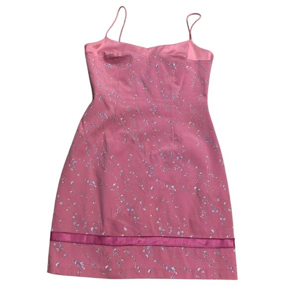 VTG Y2K Maria Bianca Nero Mini Dress Floral Glitter Coquette Sz Medium Pink USA - Picture 1 of 10